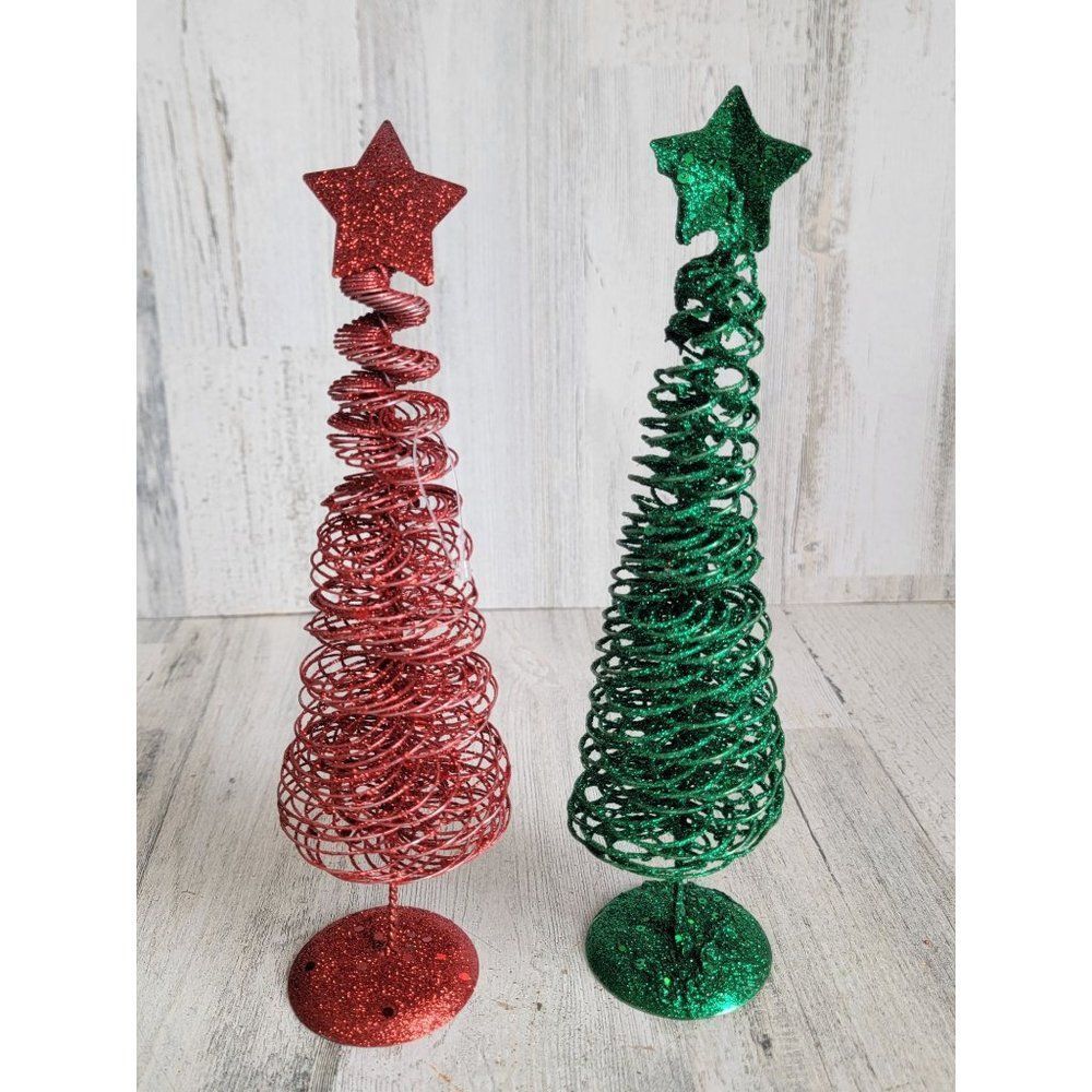 Green red glitter star pine tree xmas set home decor shiny